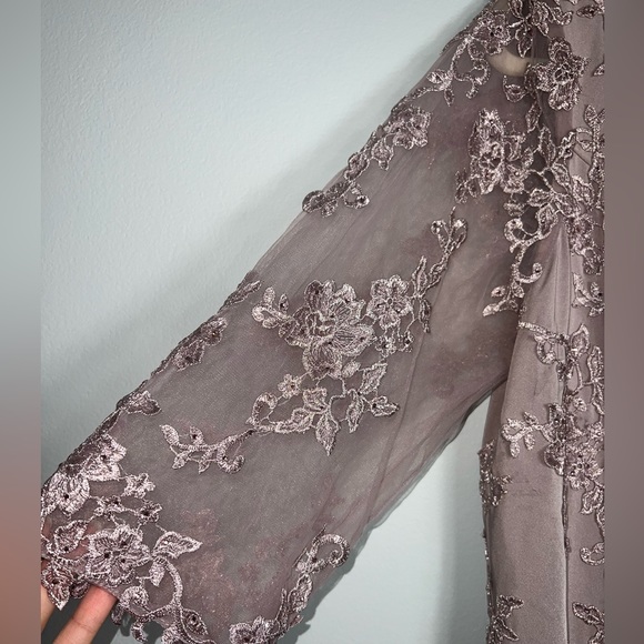 La Femme Light Mauve Floral Appliqué Jersey Column gown dress full length 16 NEW - Picture 4 of 15